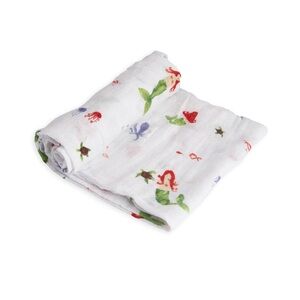 White Baby Muslin Swaddle with Colorful Mermaid Print, NWT!